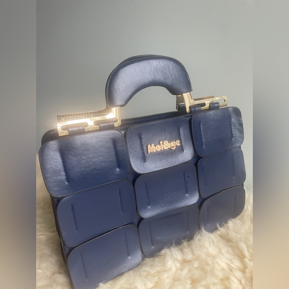 Mei&ge Purse, blue gold handbag, gift for her, modern purse, navy blue bag,
